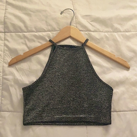 Forever 21 Tops - S, black glitter crop top, Forever 21